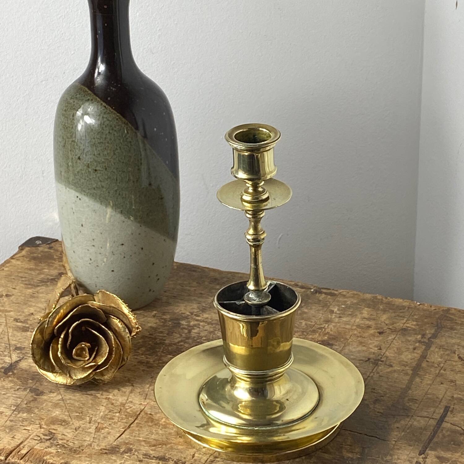 Antique solid brass candle holder