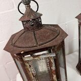 Set of 2 old hanging lanterns / candle holders