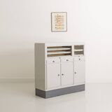 Industrial metal trade furniture equipped with display cases