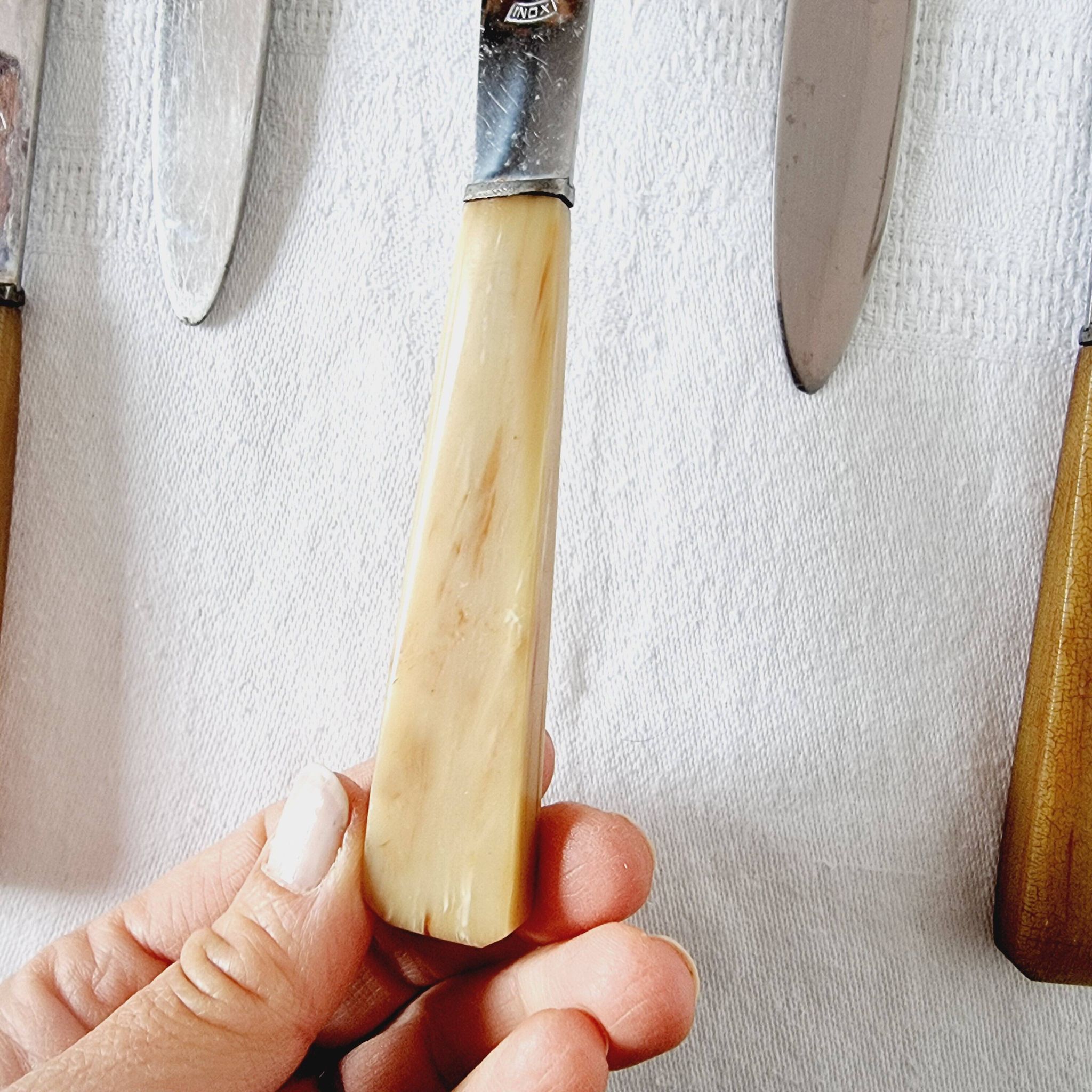 12 antique knives with edgeless resin handle and stainless steel metal