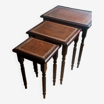 Table gigogne bois et cuir