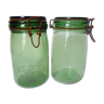 Set of 2 jars or vintage jars brand the ideal in green glass
