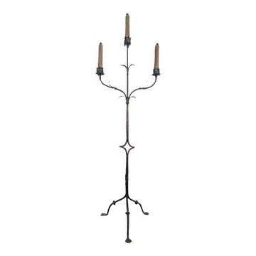 Lampadaire torchère en fer forgé à 3 bras de style gothique