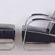 Bauhaus Armchair with Stool in Chrome attributed to Mücke-Melder, Czech, 1930s, Set of 2