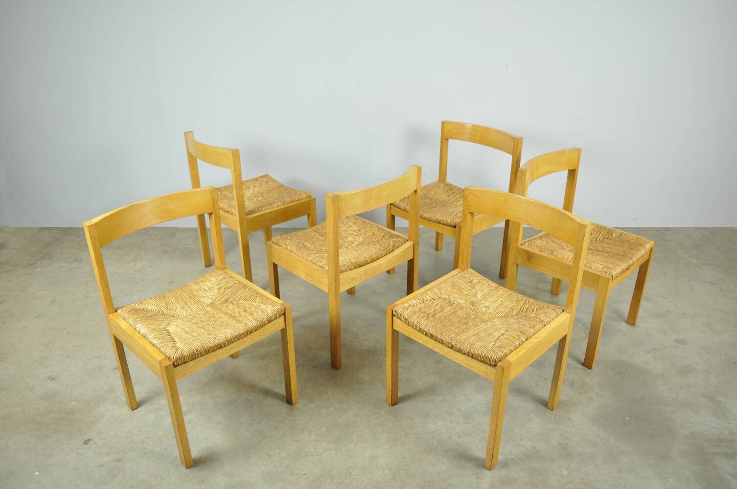 Chaises de salle à manger vintage en chêne et osier dutch design, gerard geytenbeek, années 1960