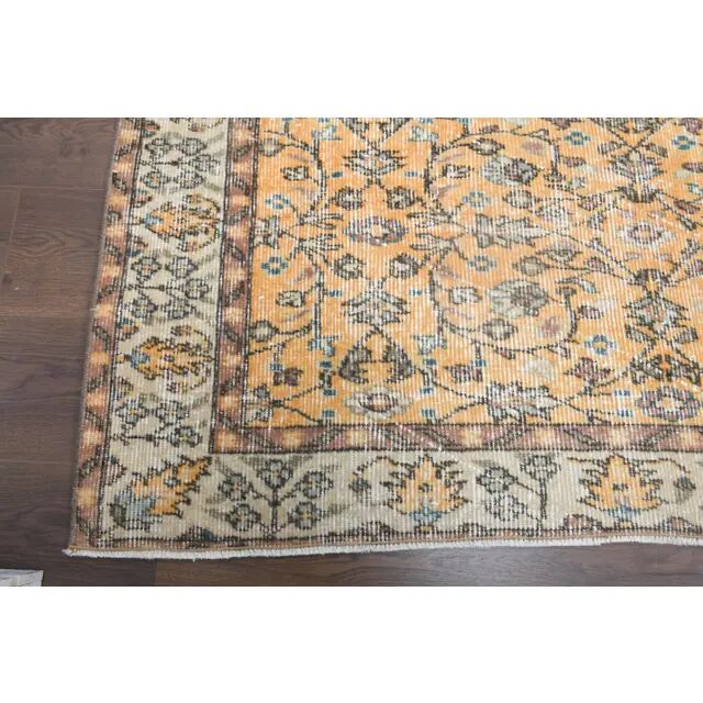 Vintage Turkish handmade wool cotton orange rug 147x251