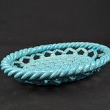 Vallauris green woven ceramic flat basket