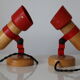 Paire d'appliques bois et métal rouge