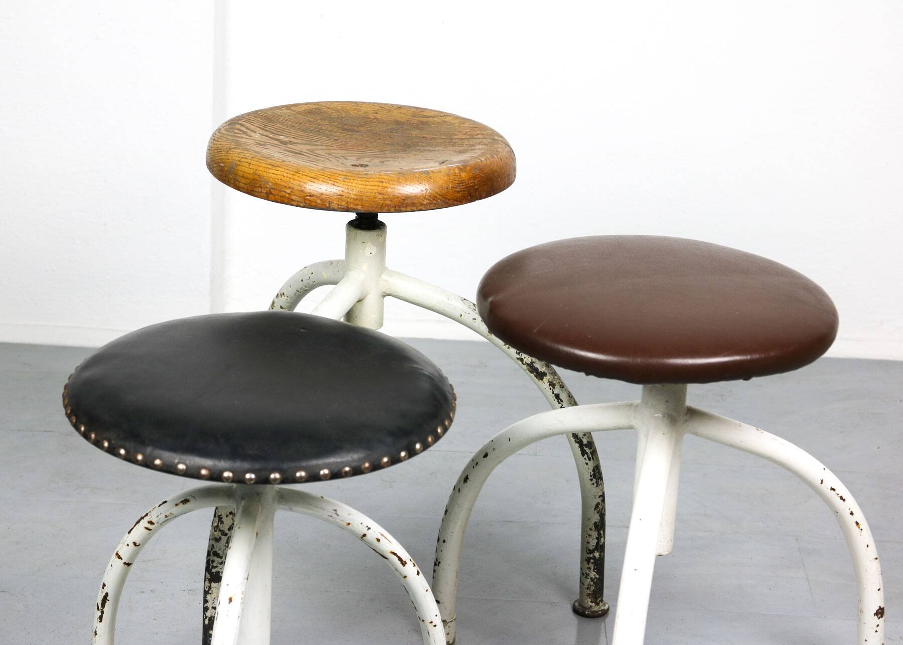 Vintage Industrial Adjustable Swivel Stools, Set of 3
