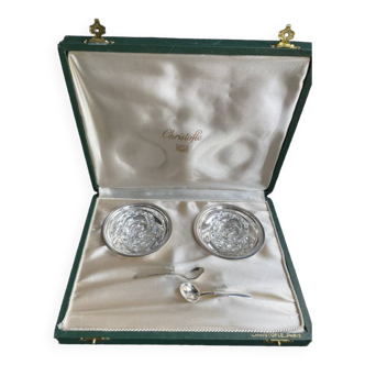 Pair of Christofle and Saint Louis salt cellars with spoons