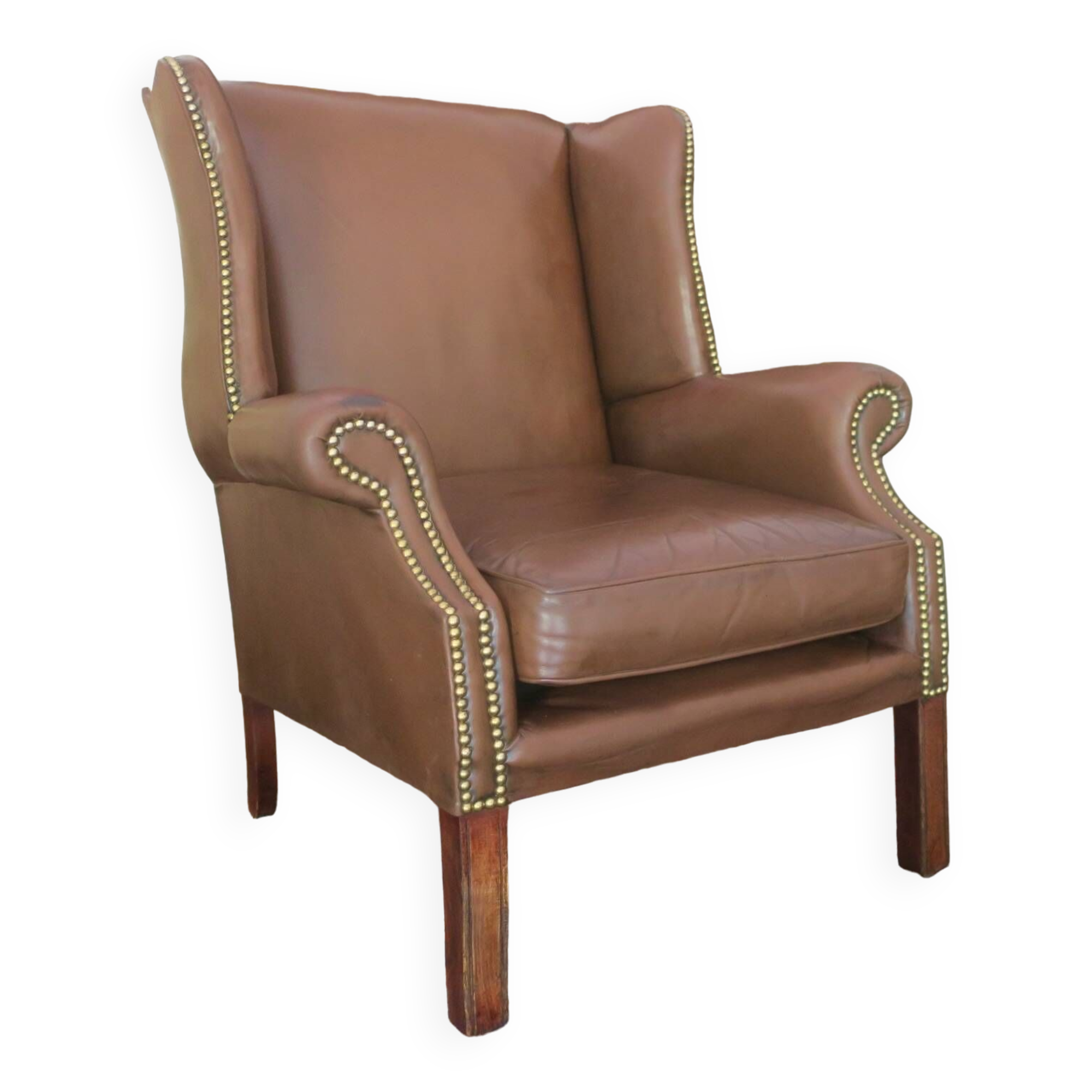 Vintage wingback lounge chair in brown leather, 1970s