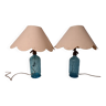 Paire de lampes montées sur d'anciens siphons en verre bleu