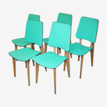 Lot of five green vintage chairs