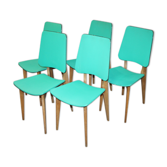 Lot of five green vintage chairs