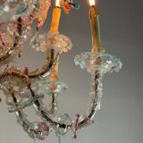 Rezzonico Venetian chandelier in multicolored Murano glass, 12 light arms, circa 1900