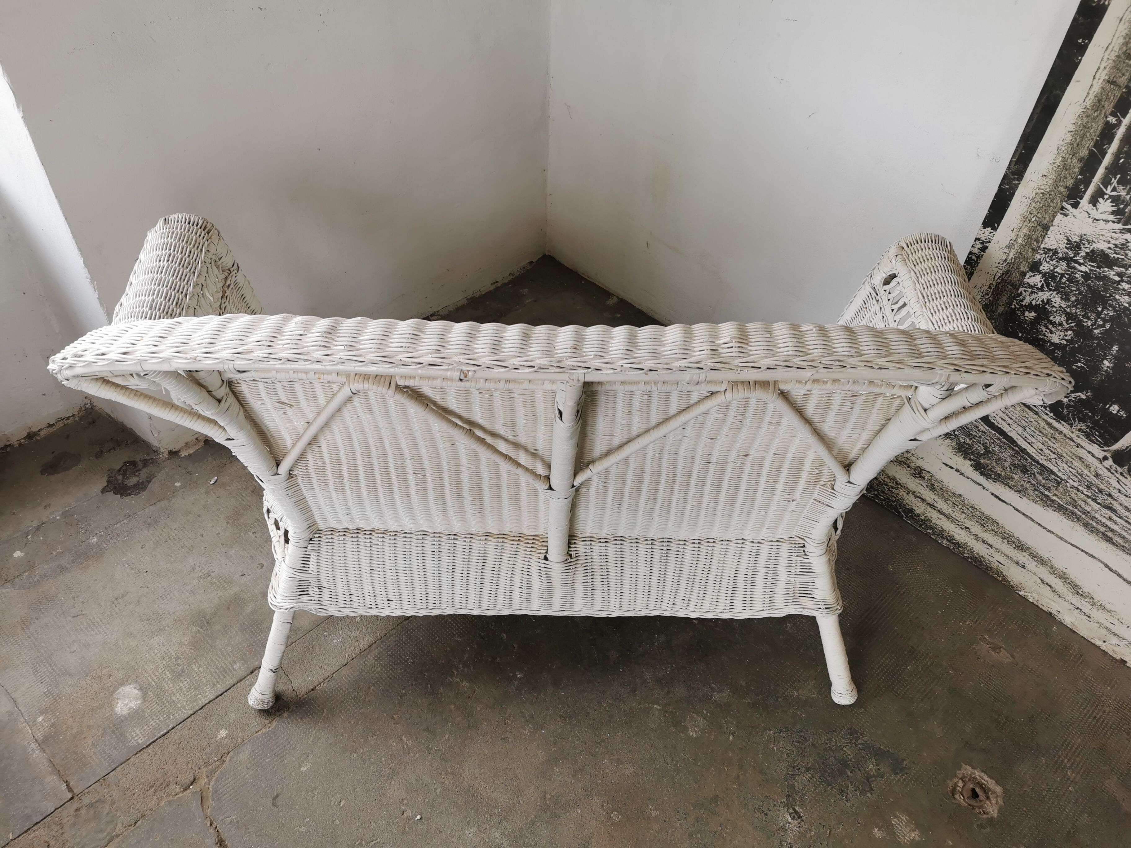 Wicker bench, rattan