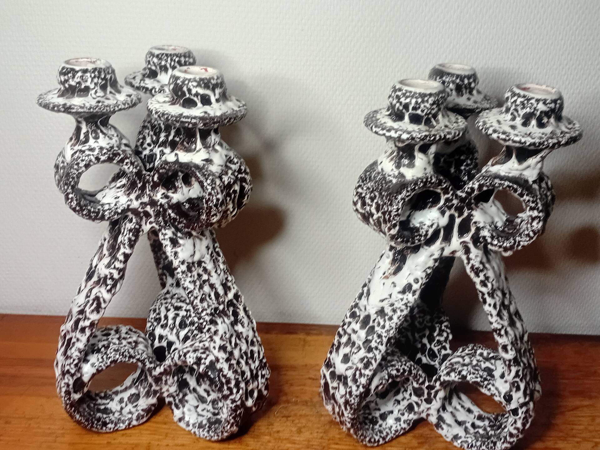Marius Giuge artist pottery Vallauris 2 candlesticks