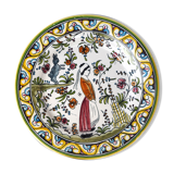 Decorative plate with medieval, Breton and rabbit decoration surrounded by plants - Breton earthenware