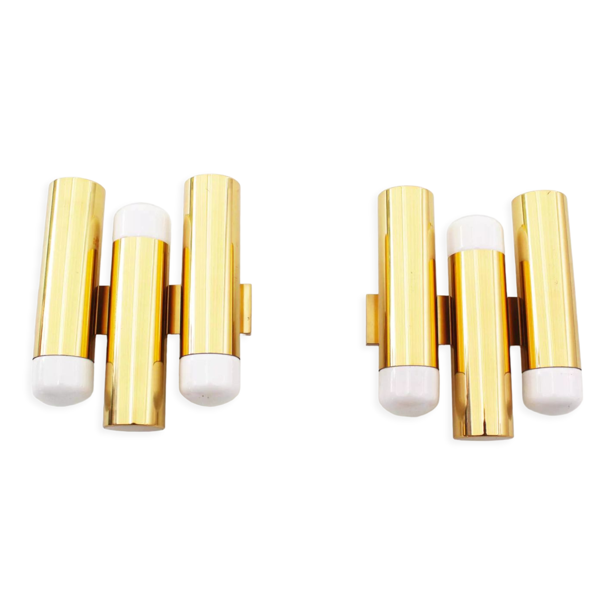 Set of 2 Brass Tubular Sconces Sciolari by SA Boulanger