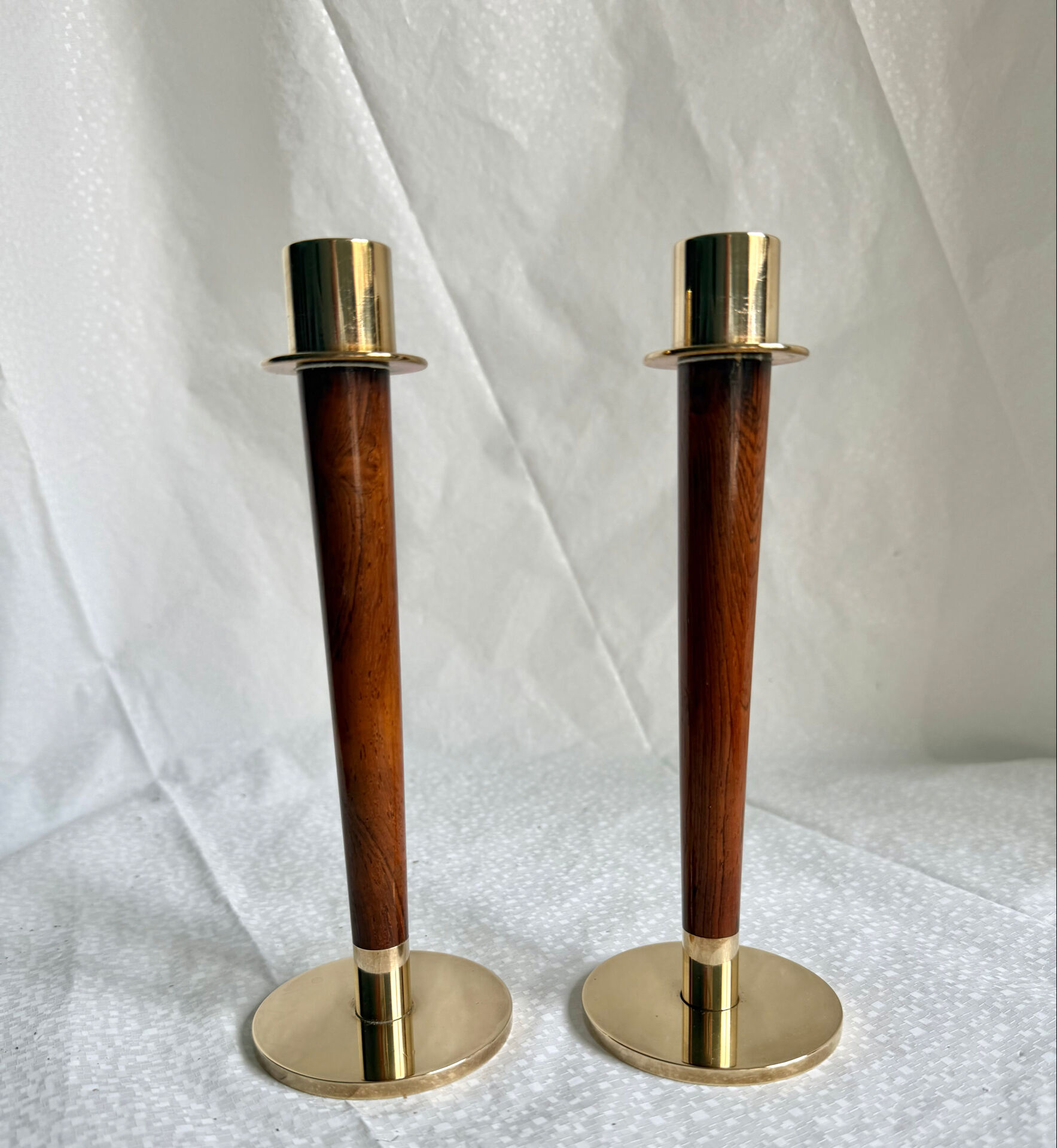 Pair of Danish Art Deco Candle Holders  in Wood & Brass