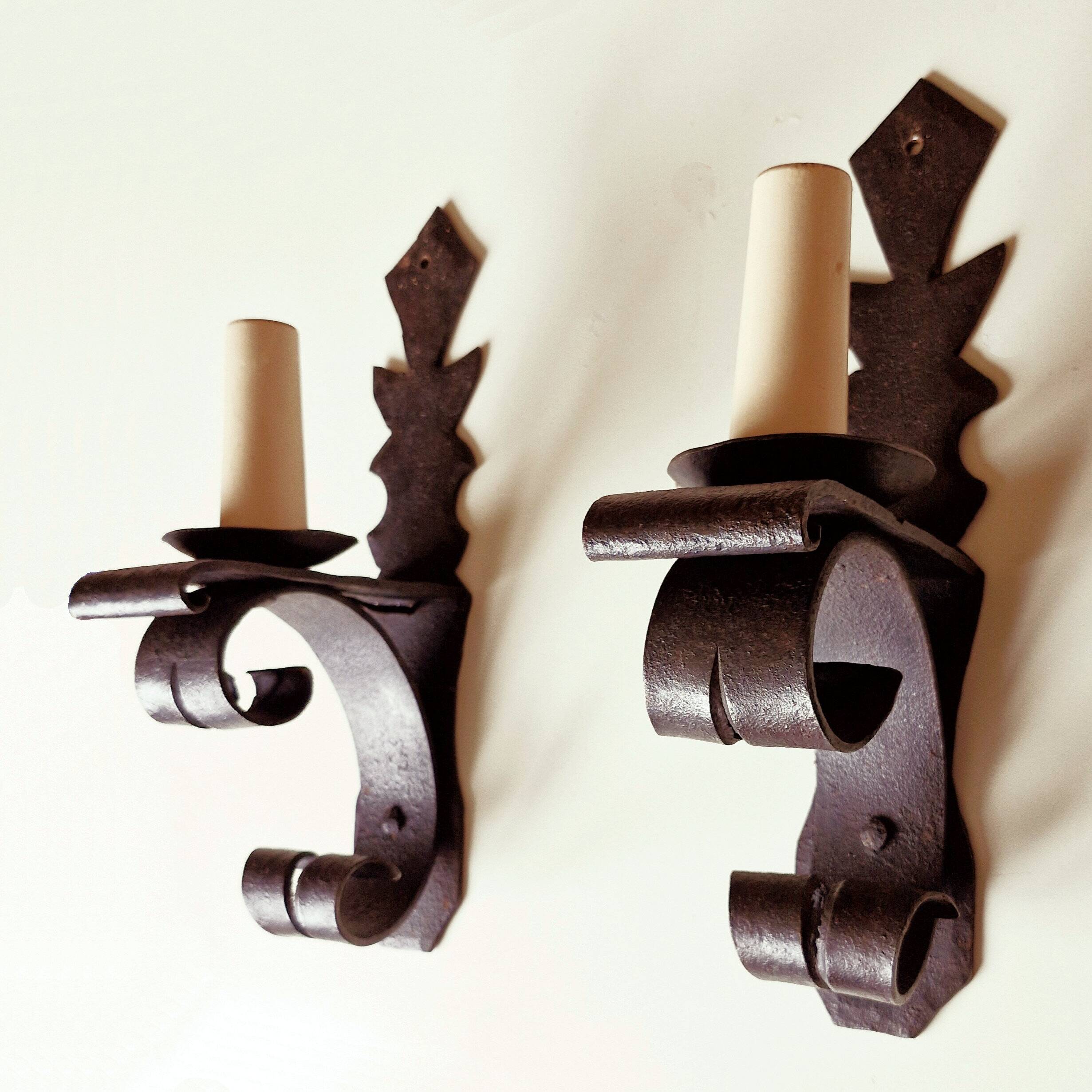 Duo of wrought iron wall lights Ateliers Marolles