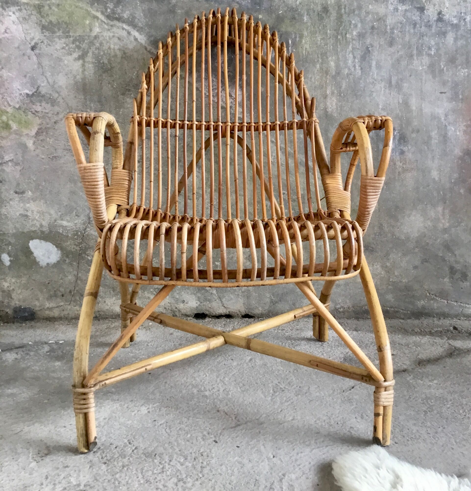 Rattan armchair with armrests - vintage 1960