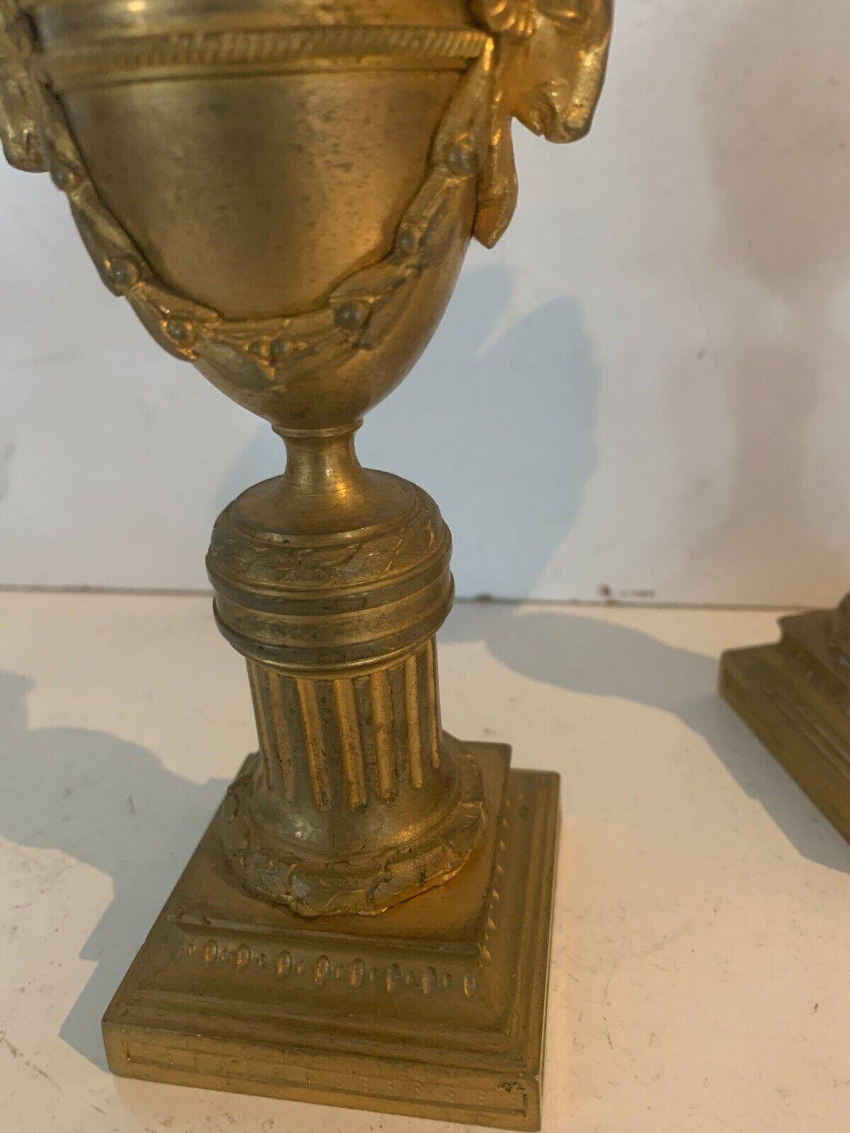 Pair of Louis XVI style candlesticks or covered vases in gilded bronze 20th century