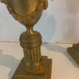 Pair of Louis XVI style candlesticks or covered vases in gilded bronze 20th century