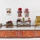 3x10 Red & Orange Tribal Kilim Runner Rug 93x308Cm SK 34615