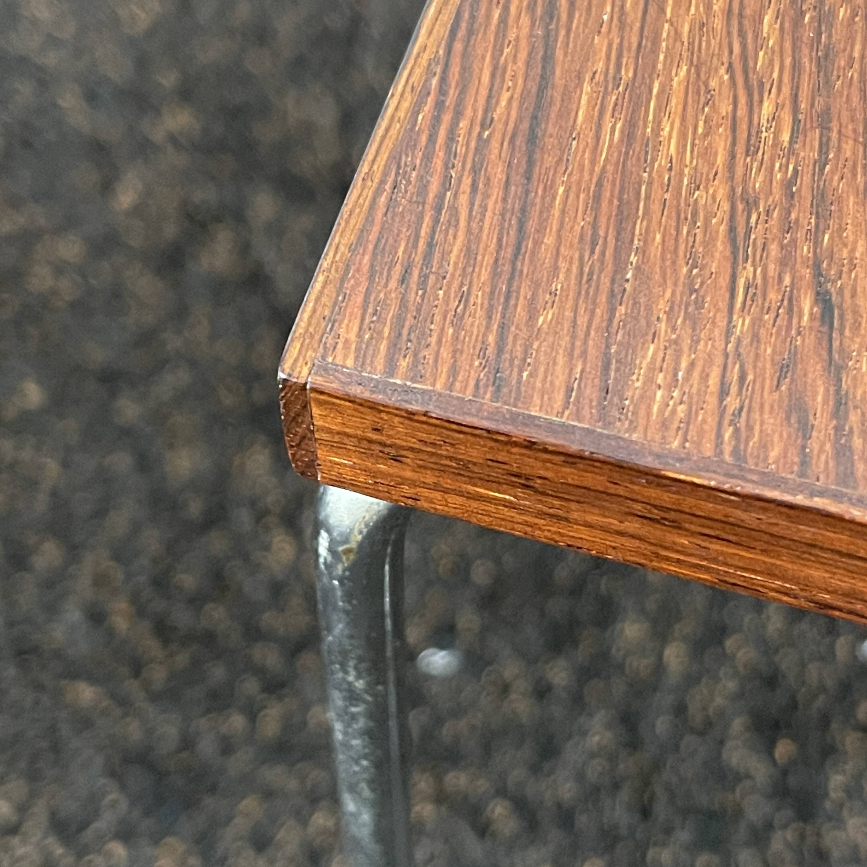 Vintage side table / newspaper holder in leather, chrome-plated steel rosewood, ca 1970
