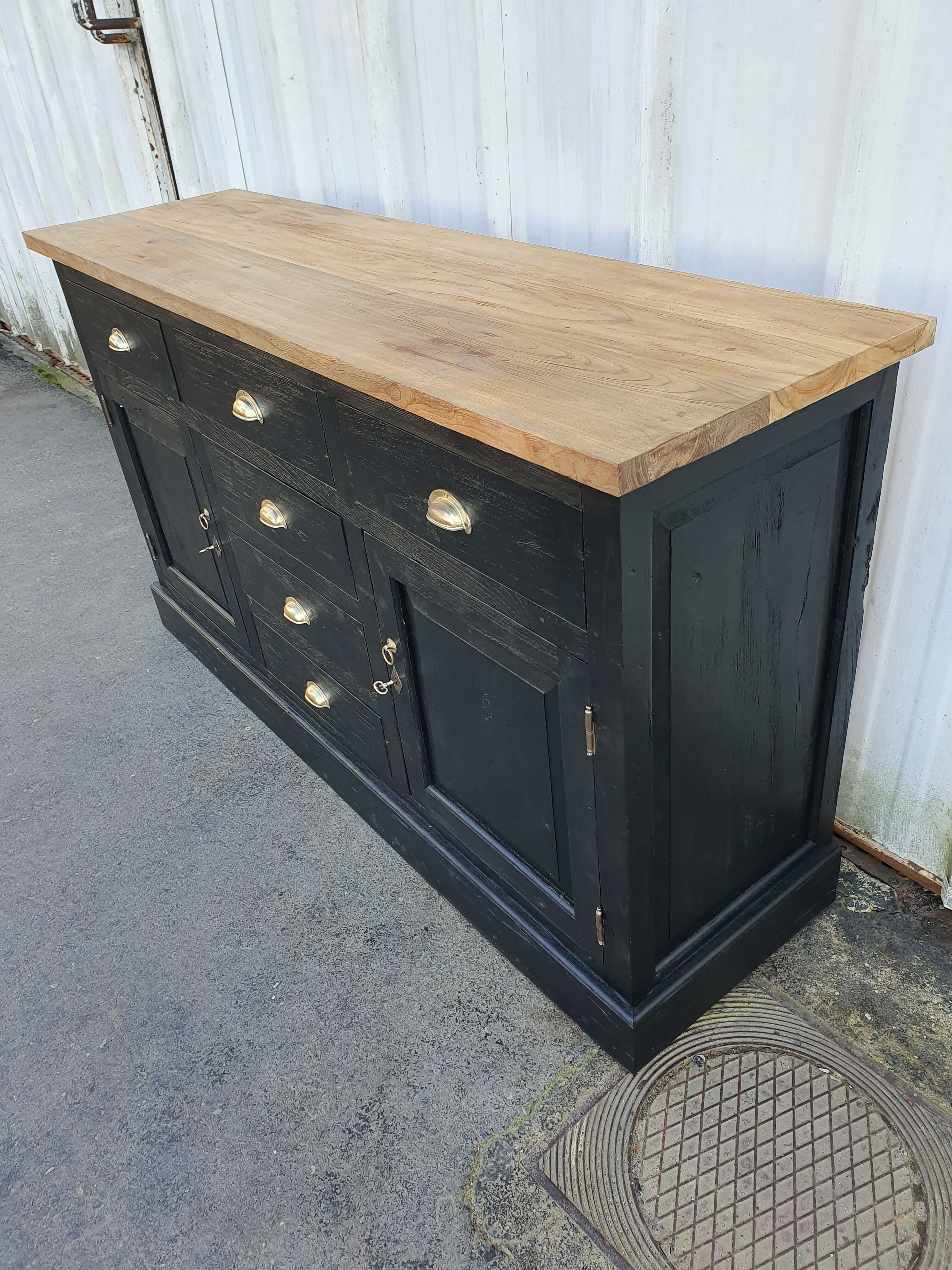 Industrial furniture craft six drawers two black doors