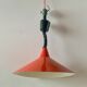 Vintage rise and fall pendant light in red lacquered metal
