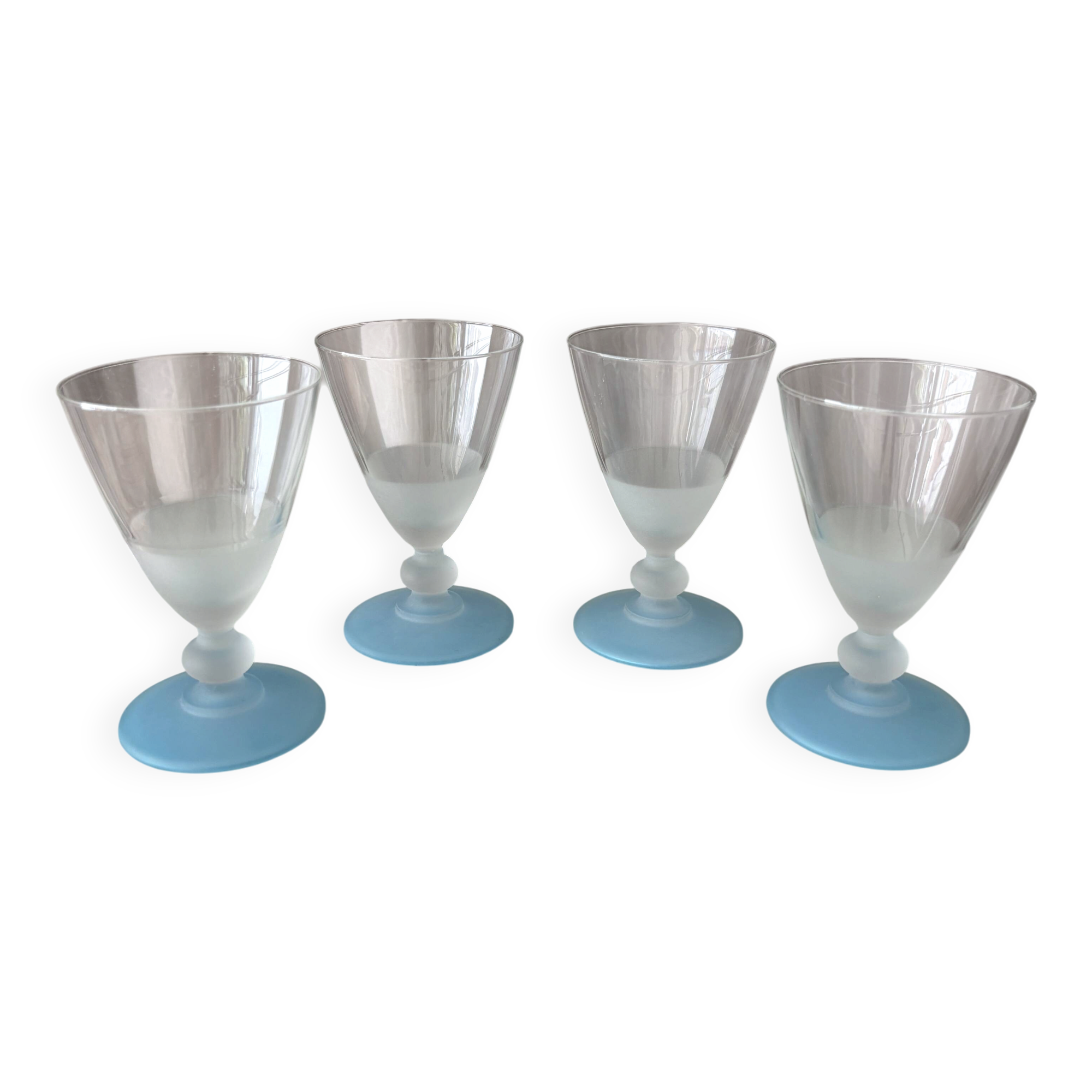 Set of 4 Vintage Frosted Blue & White Cocktail / Water Glasses