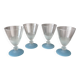 Set of 4 Vintage Frosted Blue & White Cocktail / Water Glasses