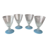 Ensemble de 4 verres à cocktail / à eau vintage en verre givré bleu et blanc