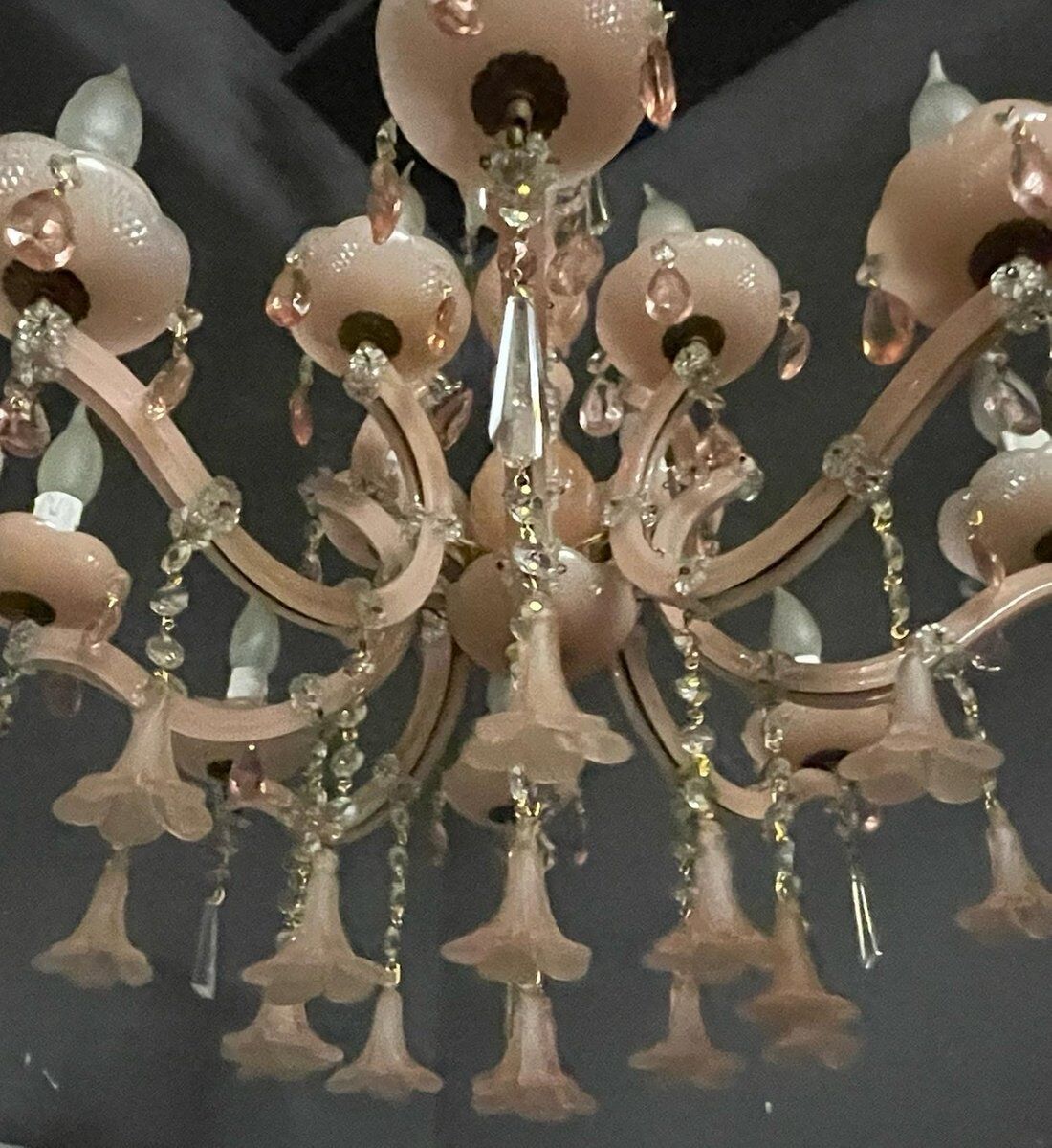 Vintage Italian Pink Opaline Murano Glass Chandelier