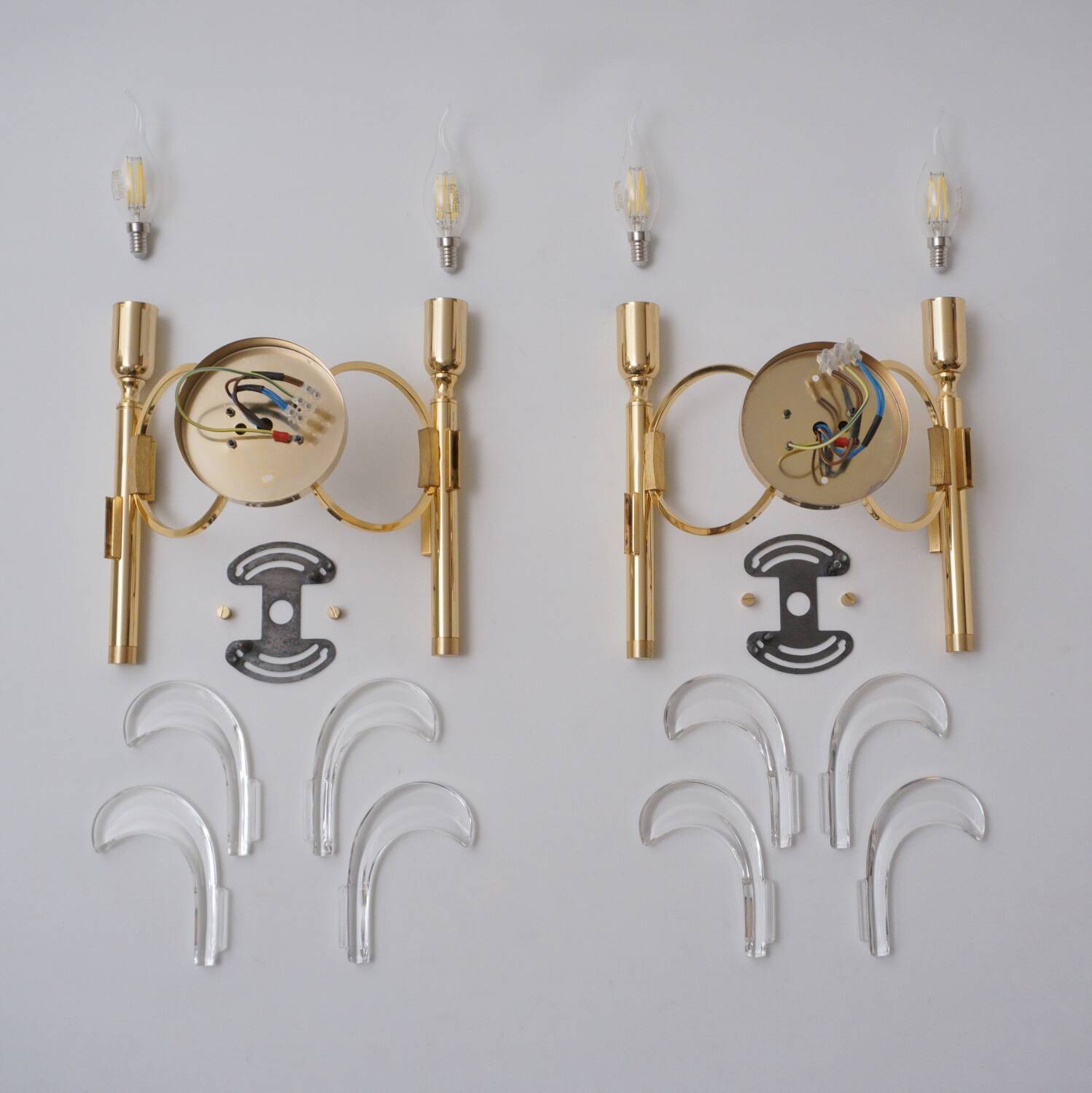 Paire d'appliques murales vintage en forme de palmier, cristal sur plaqué or, années 1970, italien