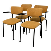Set of 4 vintage upholstered mustard armchairs