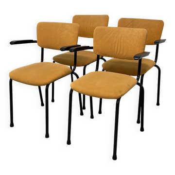 Set of 4 vintage upholstered mustard armchairs