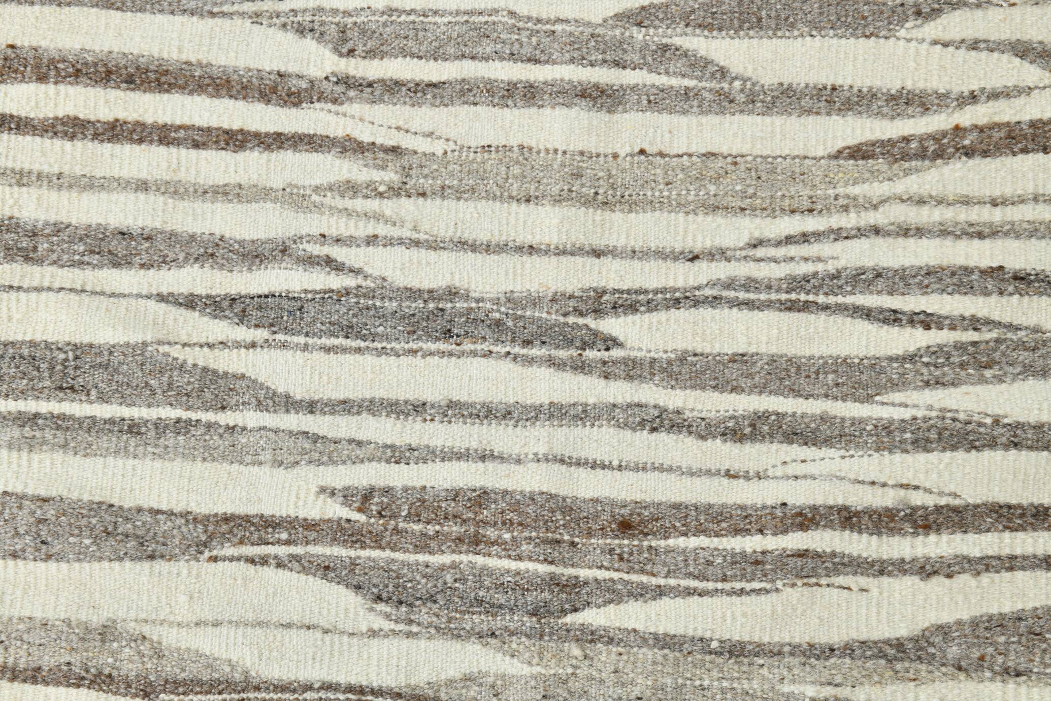 3x12 Brown & Beige Striped Vintage Kilim Runner Rug, 94x358Cm