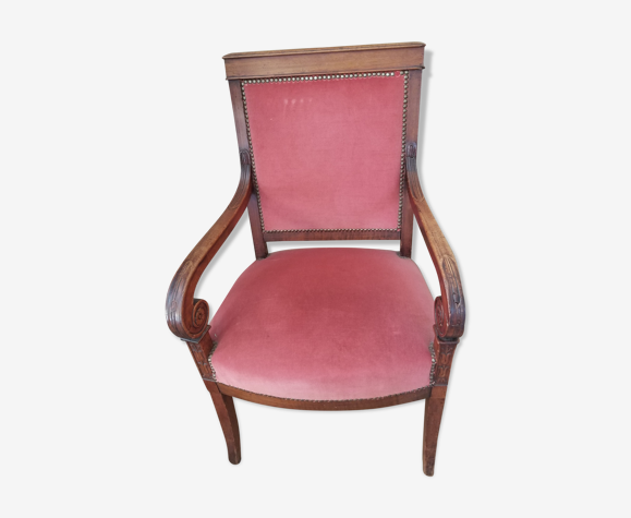 Fauteuil d'époque Louis Philippe en chêne avec assise velours bordeaux |  Selency