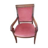 Louis Philippe period armchair in oak with burgundy velvet seat