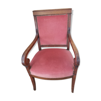 Louis Philippe period armchair in oak with burgundy velvet seat