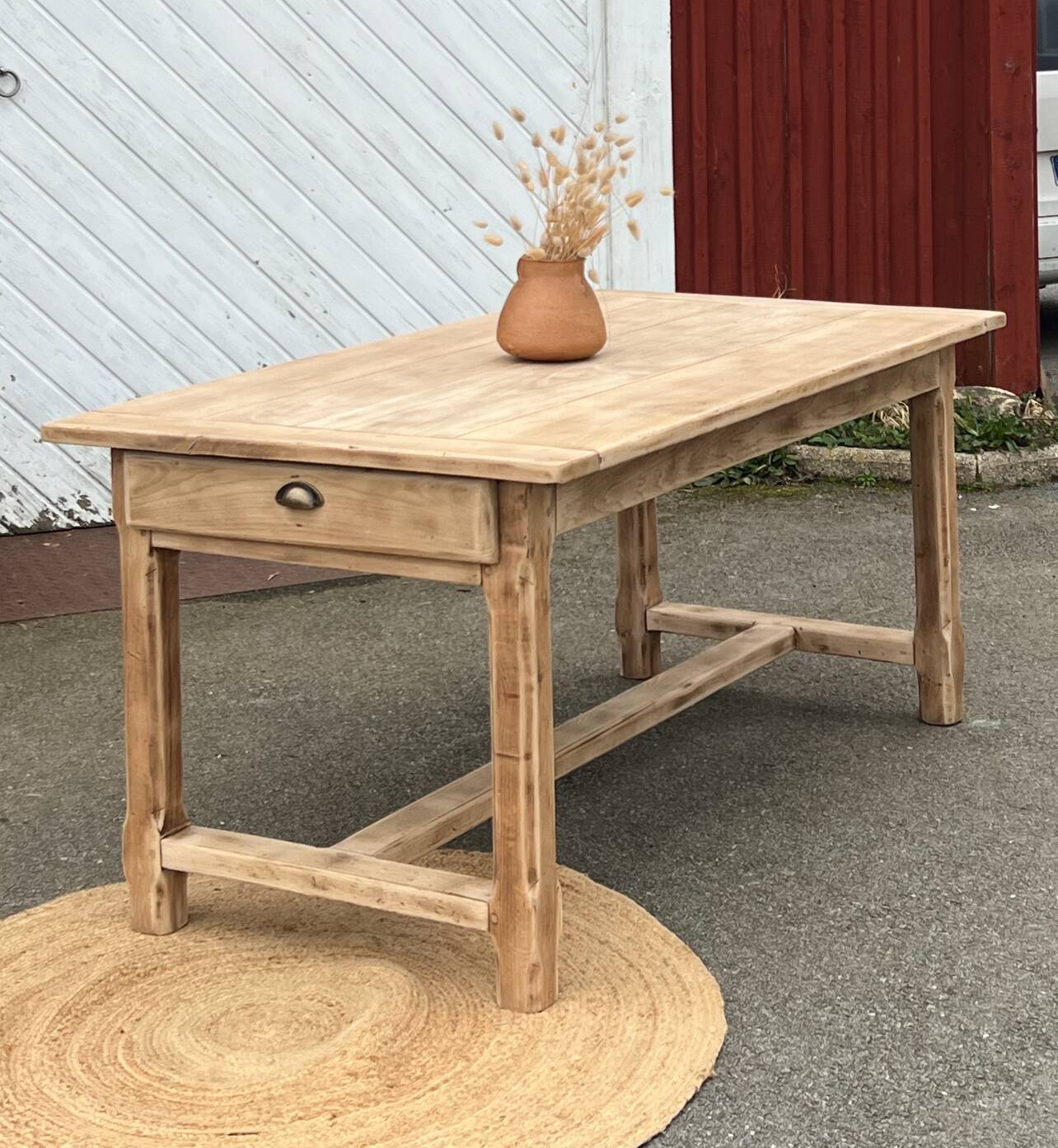 Antique farmhouse table in raw solid oak
