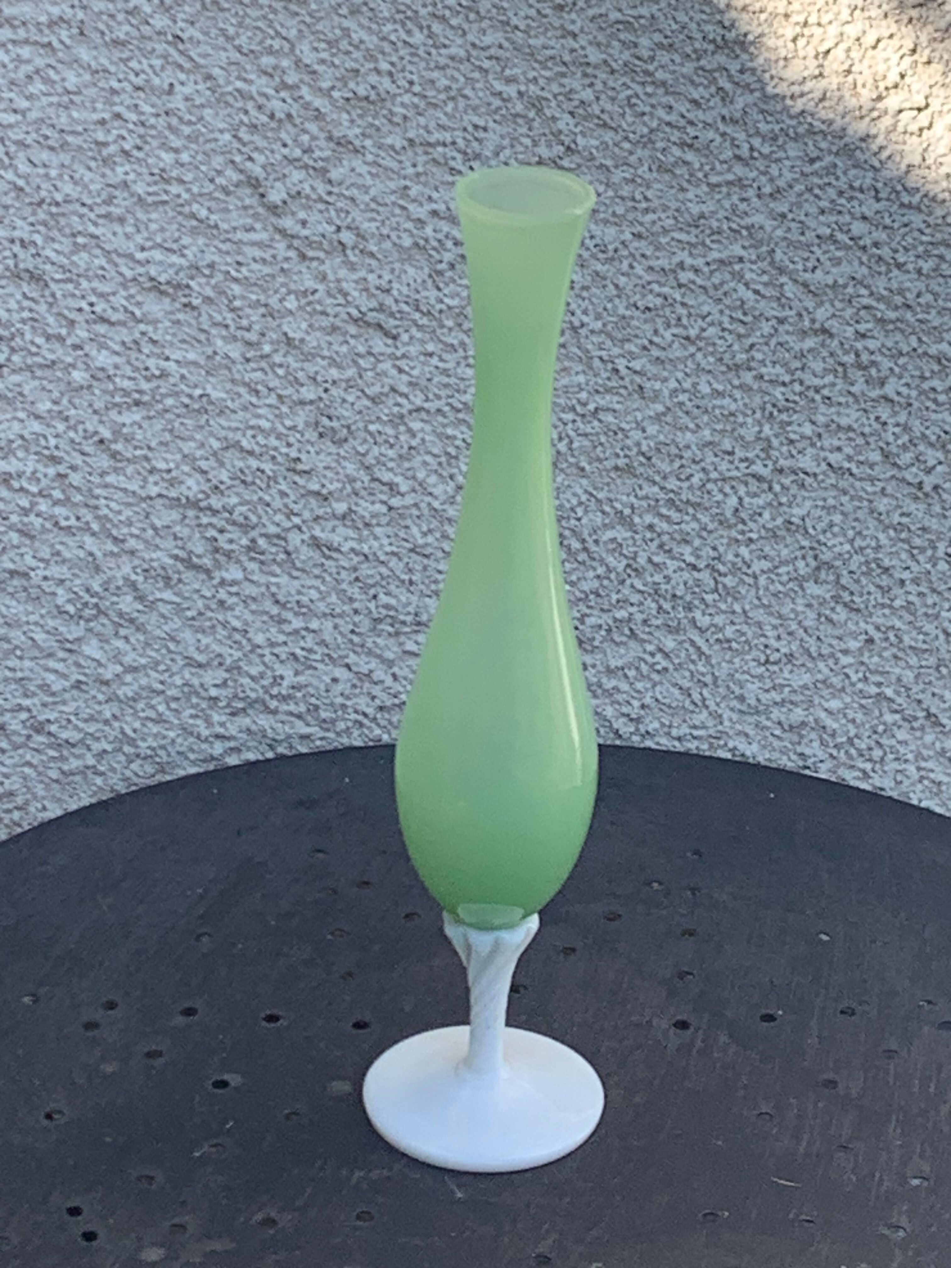 Vintage green and white opaline soliflore vase