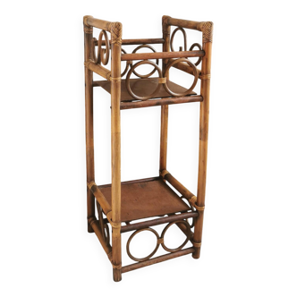 Vintage plant stand shelf in rattan, 1970s