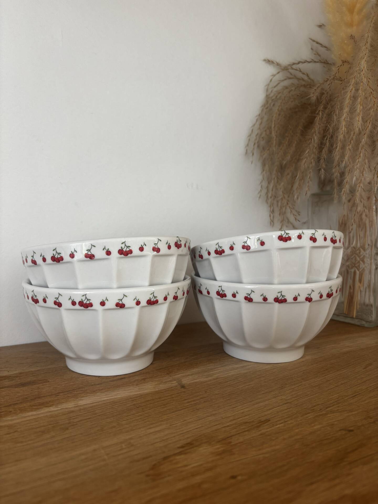Set of 4 ribbed bowls Geneviève Lethu Linvosges cherries