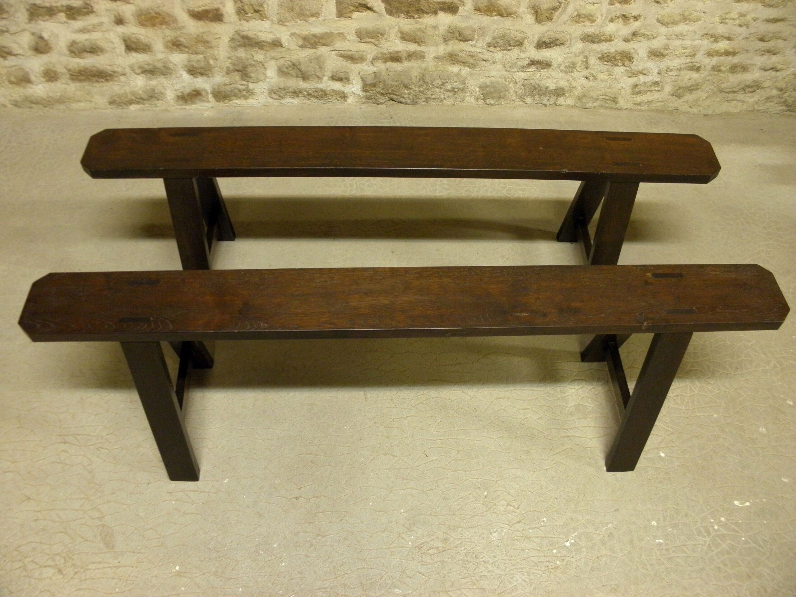Pair of benches of oak farm.