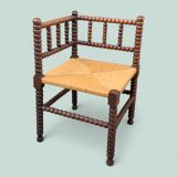 1920s turned wood straw corner chair
