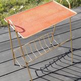 Perforated sheet metal magazine rack in the style of Mathieu Mategot, 1950s